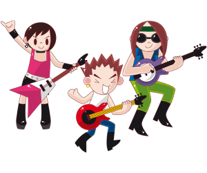 Trzy gitarzystów rock band Gra
